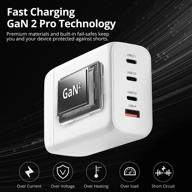 Alt view image 3 of 7 - SIIG 4-Port 200W USB-C PD GaN Charger, AC-PW1V11-S1 | Charge 4 devices with 200W total output; GaN design and USB-C PD support centralized charging for laptops, tablets and.