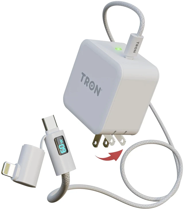 Main image of Tron 25W USB-C Power Adapter with 5FT 2-in-1 brided Cable with Digital Display Fast Charging Solution for Home, Office, and Travel Use