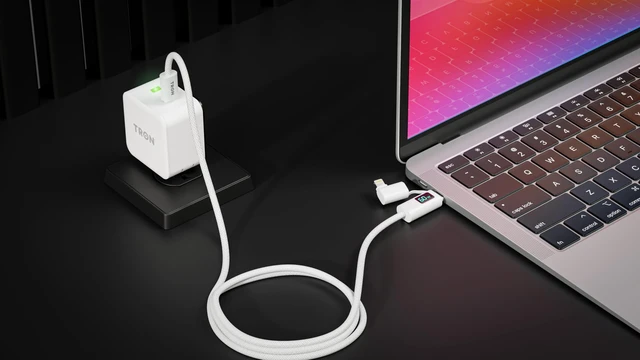 Alt view image 2 of 7 - Tron 25W USB-C Power Adapter with 5FT 2-in-1 brided Cable with Digital Display Fast Charging Solution for Home, Office, and Travel Use