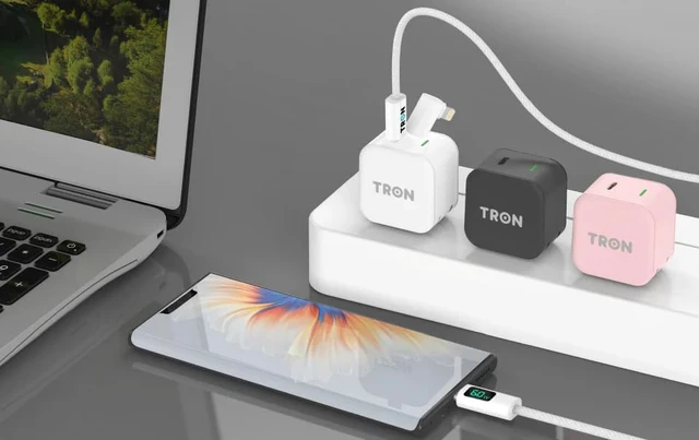 Alt view image 4 of 7 - Tron 25W USB-C Power Adapter with 5FT 2-in-1 brided Cable with Digital Display Fast Charging Solution for Home, Office, and Travel Use