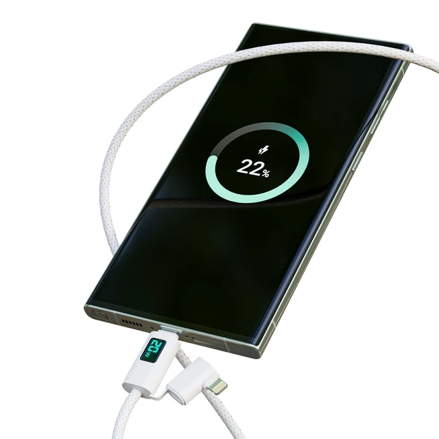 Alt view image 3 of 7 - Tron 25W USB-C Power Adapter with 5FT 2-in-1 brided Cable with Digital Display Fast Charging Solution for Home, Office, and Travel Use