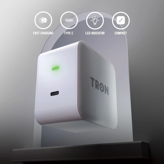 Alt view image 5 of 7 - Tron 25W USB-C Power Adapter with 5FT 2-in-1 brided Cable with Digital Display Fast Charging Solution for Home, Office, and Travel Use