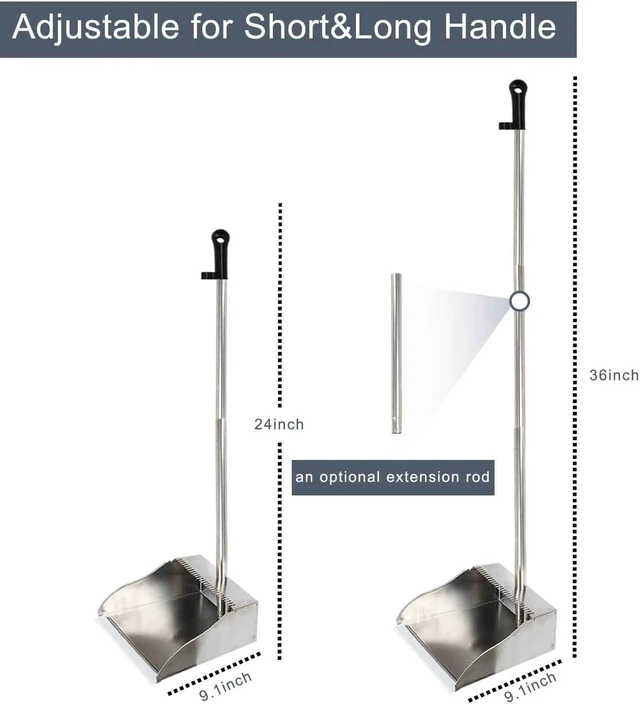 Alt view image 5 of 7 - Stainless Steel Dustpan Metal Dustpan with Handle Heavy Duty Dust Pan Upright Dust Pan for Home Office Lobby