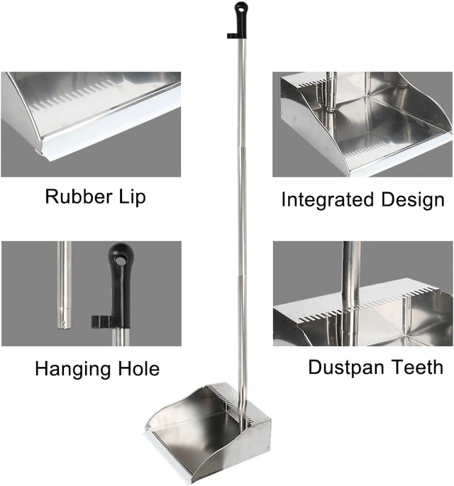 Alt view image 3 of 7 - Stainless Steel Dustpan Metal Dustpan with Handle Heavy Duty Dust Pan Upright Dust Pan for Home Office Lobby