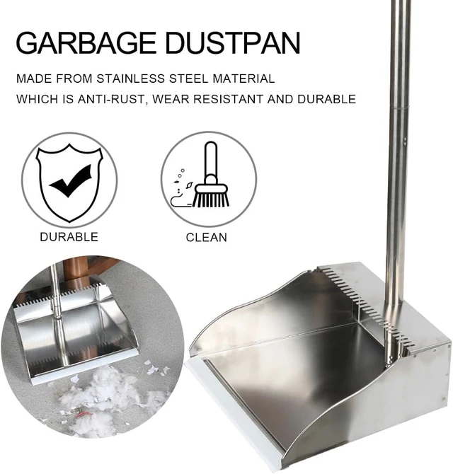 Alt view image 6 of 7 - Stainless Steel Dustpan Metal Dustpan with Handle Heavy Duty Dust Pan Upright Dust Pan for Home Office Lobby