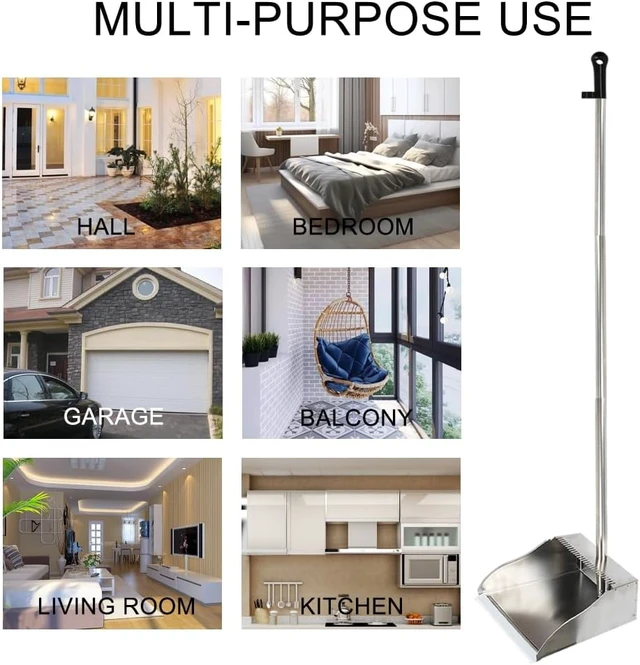 Alt view image 4 of 7 - Stainless Steel Dustpan Metal Dustpan with Handle Heavy Duty Dust Pan Upright Dust Pan for Home Office Lobby