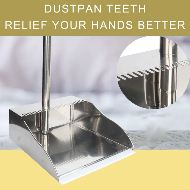 Alt view image 2 of 7 - Stainless Steel Dustpan Metal Dustpan with Handle Heavy Duty Dust Pan Upright Dust Pan for Home Office Lobby