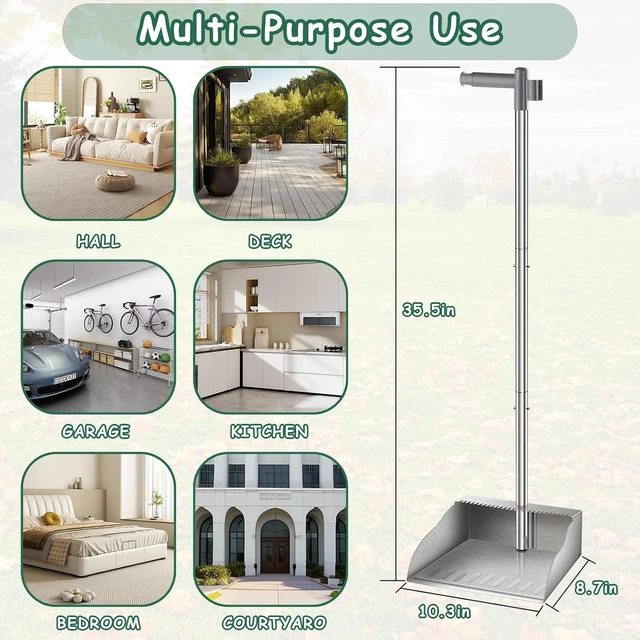 Alt view image 5 of 7 - Dust Pans with Long Handle,Heavy Duty Metal Dust Pan with Dust Pan Teeth
Stand Up Dustpan with 3pcs Adjustable Handle,Stainless Steel Dust Pan with Teeth to Clean Hair for Home,Outdoor,Office,Garden