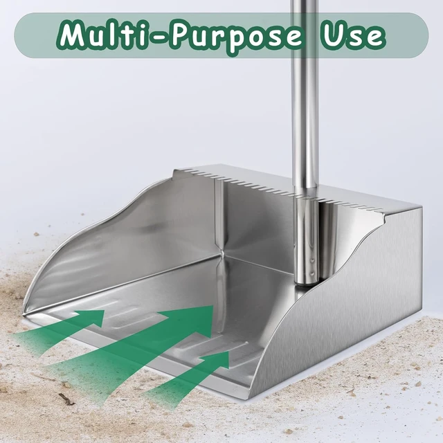 Alt view image 3 of 7 - Dust Pans with Long Handle,Heavy Duty Metal Dust Pan with Dust Pan Teeth
Stand Up Dustpan with 3pcs Adjustable Handle,Stainless Steel Dust Pan with Teeth to Clean Hair for Home,Outdoor,Office,Garden