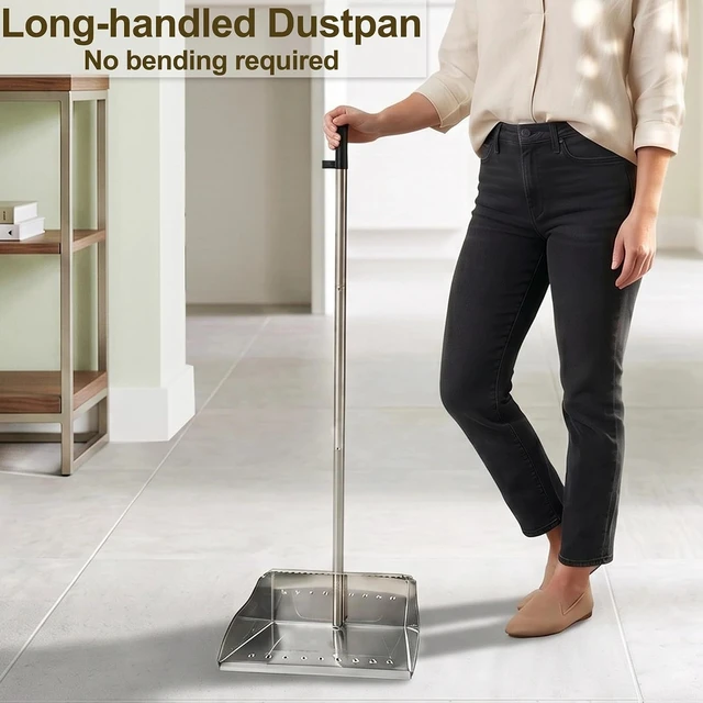 Alt view image 6 of 7 - Metal Dust Pan with Long Handle, Stainless Steel Standing Dustpan
Metal Dustpan with Teeth