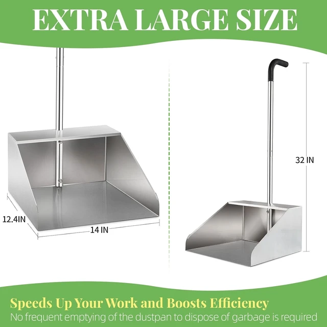 Alt view image 2 of 7 - Extra Large Dust Pan with Long Handle,Metal Dust Pan for Jumbo Debris Pan
Commercial Heavy Duty Stand up Dustpan,14In Wide Mouth Outdoor Dustpan for Courtyards/Garage/Sidewalks-Professional Cleaning