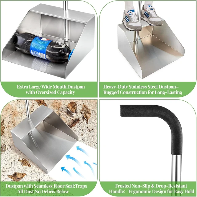 Alt view image 6 of 7 - Extra Large Dust Pan with Long Handle,Metal Dust Pan for Jumbo Debris Pan
Commercial Heavy Duty Stand up Dustpan,14In Wide Mouth Outdoor Dustpan for Courtyards/Garage/Sidewalks-Professional Cleaning