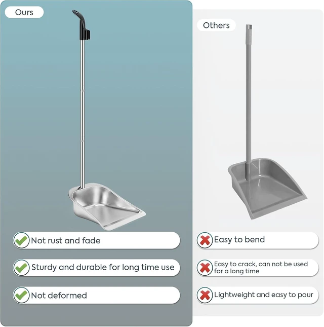Alt view image 6 of 7 - Dust Pans with Long Handle - 35Heavy Duty Metal Upright Stand Up Dustpan
Long Handled Dustpans with Adjustable Handle,Stainless Steel Dust Pan for Home,Outdoor,Office,No Tool-Snap&Lock in 3 Seconds
