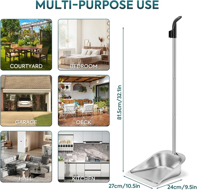 Alt view image 4 of 7 - Dust Pans with Long Handle - 35Heavy Duty Metal Upright Stand Up Dustpan
Long Handled Dustpans with Adjustable Handle,Stainless Steel Dust Pan for Home,Outdoor,Office,No Tool-Snap&Lock in 3 Seconds