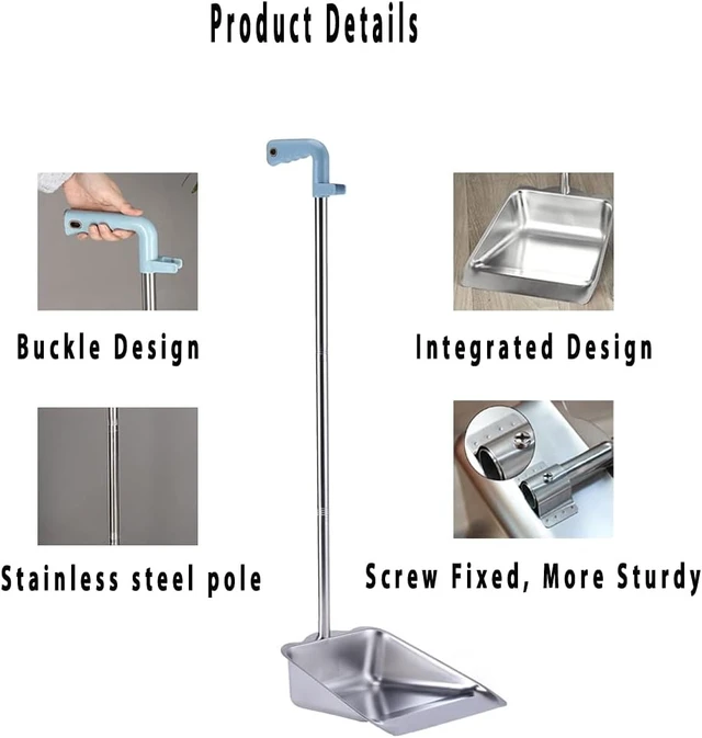 Alt view image 2 of 7 - YONILL Dust Pans with Long Handle - Metal Upright Dustpan Heavy Duty, 35" Long Handled Stand Up Dustpans for Lobby, Garage, Home and Yard (Dustpan only)