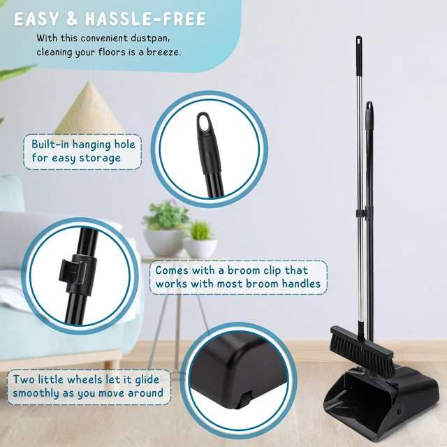 Alt view image 2 of 7 - Dustpan with Long Handle, 37 Heavy Duty Standing up Dust Pan for Home
Broom Clip, Two little wheels, Upright Dust Pan for Indoor, Outdoor, Office, Commercial, Industrial, Shop