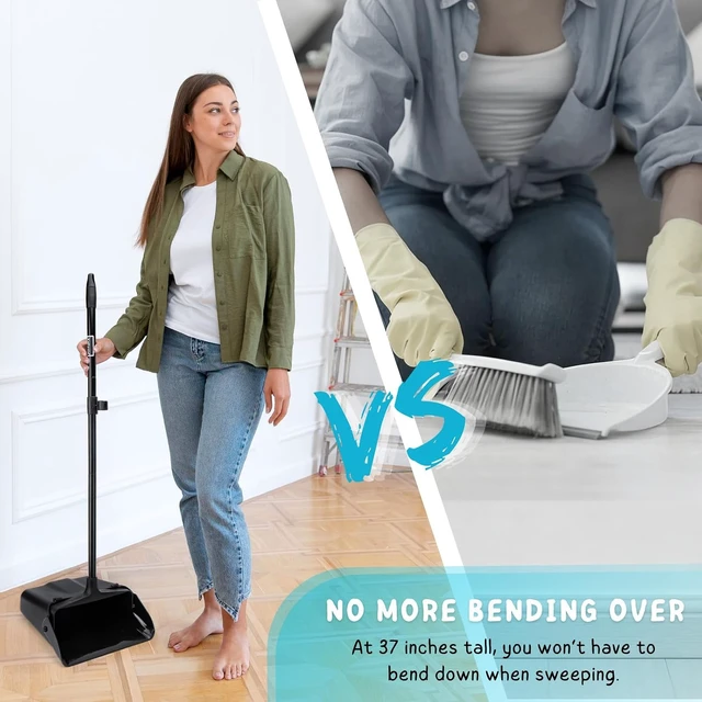 Alt view image 6 of 7 - Dustpan with Long Handle, 37 Heavy Duty Standing up Dust Pan for Home
Broom Clip, Two little wheels, Upright Dust Pan for Indoor, Outdoor, Office, Commercial, Industrial, Shop