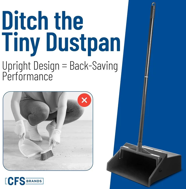 Alt view image 2 of 7 - Carlisle Upright Dust Pan with 30" Two-Piece Handle, Black
Duo-Pan, 12-Inch Wide Pan, Serrated Broom Comb, Pivoting, Hanging Hole