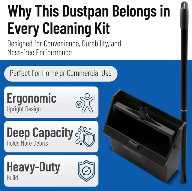 Alt view image 3 of 7 - Carlisle Upright Dust Pan with 30" Two-Piece Handle, Black
Duo-Pan, 12-Inch Wide Pan, Serrated Broom Comb, Pivoting, Hanging Hole