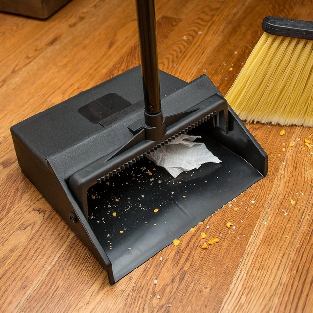 Alt view image 7 of 7 - Carlisle Upright Dust Pan with 30" Two-Piece Handle, Black
Duo-Pan, 12-Inch Wide Pan, Serrated Broom Comb, Pivoting, Hanging Hole