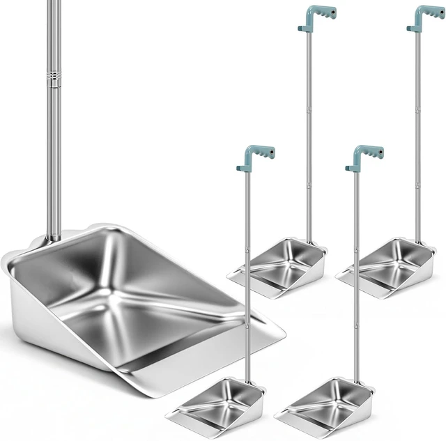 Main image of Leumoi 4 Pack of Dust Pans with Long Handle Set, 35" Stainless Steel Long Handled Stand up Dust Pans with Handle for Home, Office, Restaurant, Indoor and Outdoor Floor Cleaning