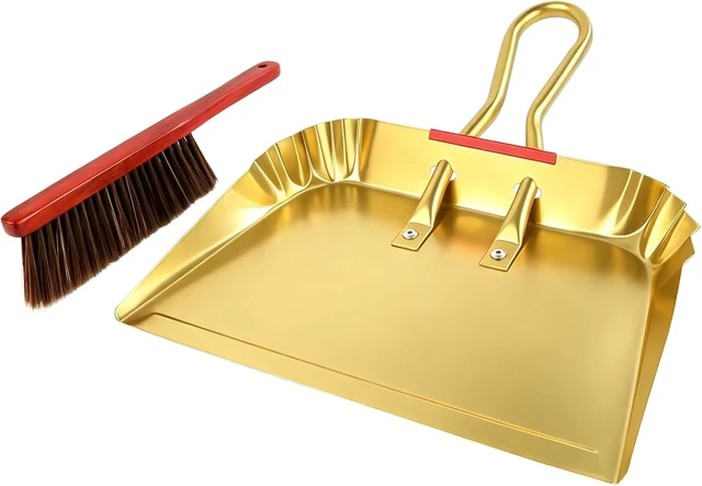 Alt view image 2 of 7 - 17" Extra Large Metal Dust Pan and Brush Set, Stiff Bristle Brush, 1 Pack
17" Wide For Large-Area Cleanup, Flat Front Edge, 4-Row Stiff Bristle Brush, Reinforced Ribbed Sides, U-Shaped Handle