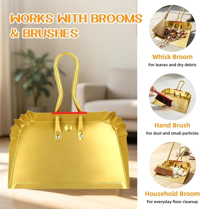 Alt view image 3 of 7 - 17" Extra Large Metal Dust Pan and Brush Set, Stiff Bristle Brush, 1 Pack
17" Wide For Large-Area Cleanup, Flat Front Edge, 4-Row Stiff Bristle Brush, Reinforced Ribbed Sides, U-Shaped Handle