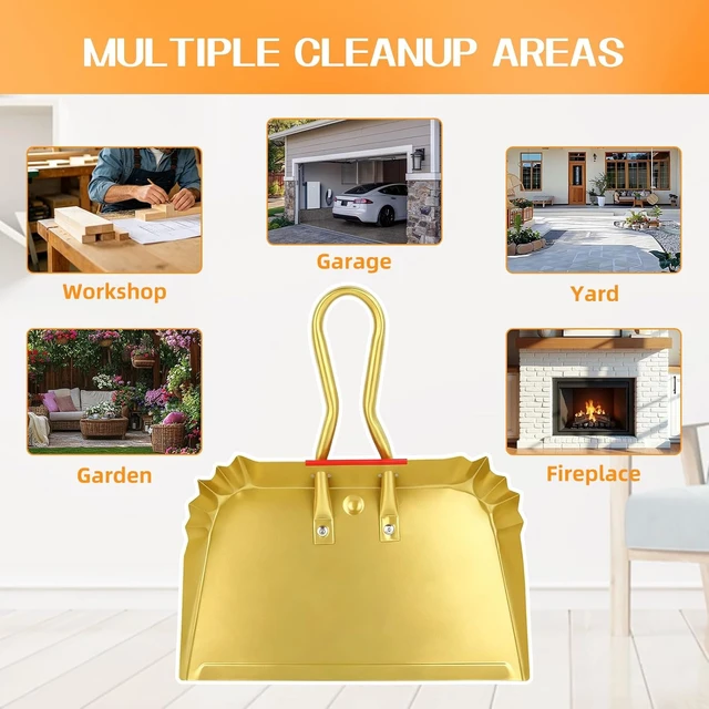 Alt view image 4 of 7 - 17" Extra Large Metal Dust Pan and Brush Set, Stiff Bristle Brush, 1 Pack
17" Wide For Large-Area Cleanup, Flat Front Edge, 4-Row Stiff Bristle Brush, Reinforced Ribbed Sides, U-Shaped Handle