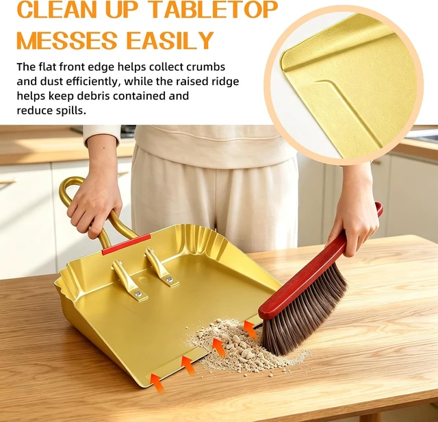 Alt view image 6 of 7 - 17" Extra Large Metal Dust Pan and Brush Set, Stiff Bristle Brush, 1 Pack
17" Wide For Large-Area Cleanup, Flat Front Edge, 4-Row Stiff Bristle Brush, Reinforced Ribbed Sides, U-Shaped Handle