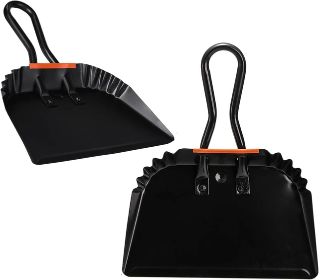 Main image of 2 Pcs Black Metal Dustpan, 12 Inch Heavy Duty Steel Dust Pan with Handle Handheld Dustpan Wide Scooper for Indoor, Outdoor, Fireplace, Industrial and Commercial Use