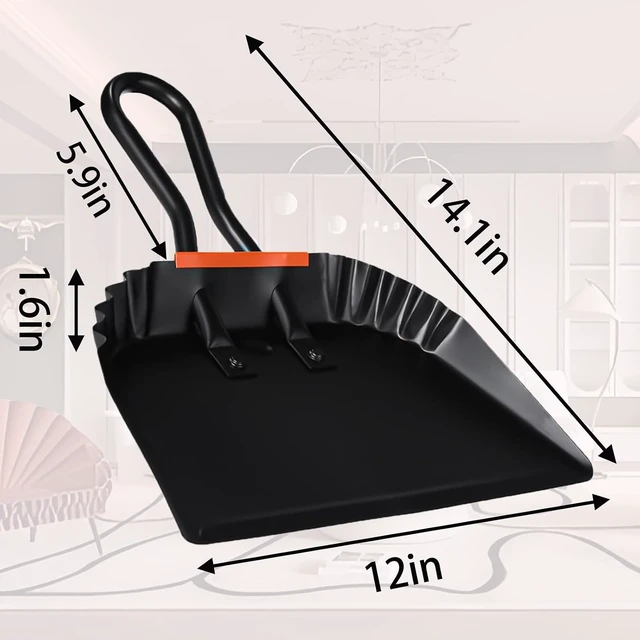 Alt view image 2 of 6 - 2 Pcs Black Metal Dustpan, 12 Inch Heavy Duty Steel Dust Pan with Handle Handheld Dustpan Wide Scooper for Indoor, Outdoor, Fireplace, Industrial and Commercial Use