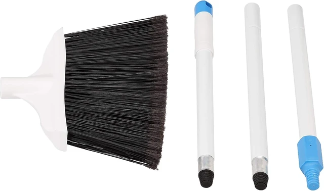 Alt view image 3 of 5 - Basics Heavy-Duty Floor Cleaning Broom with Stiff Bristles, Sturdy 3-Piece Handle, Easy to Assemble, Indoor Outdoor Use for Driveways and Sidewalks, Blue and White