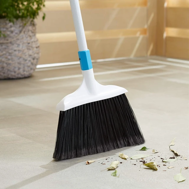 Alt view image 5 of 5 - Basics Heavy-Duty Floor Cleaning Broom with Stiff Bristles, Sturdy 3-Piece Handle, Easy to Assemble, Indoor Outdoor Use for Driveways and Sidewalks, Blue and White