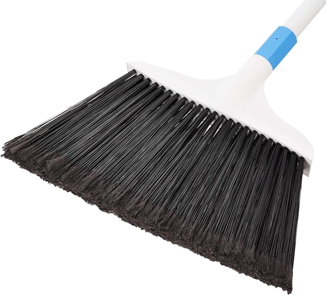 Alt view image 4 of 5 - Basics Heavy-Duty Floor Cleaning Broom with Stiff Bristles, Sturdy 3-Piece Handle, Easy to Assemble, Indoor Outdoor Use for Driveways and Sidewalks, Blue and White
