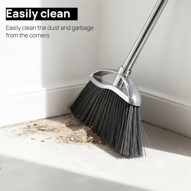 Alt view image 6 of 7 - Indoor Soft Bristles Sweeping Broom,Long Handle Kitchen Angle Broom for Floor Cleaning Home Office Hardwood