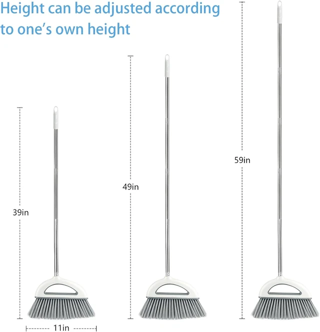 Alt view image 2 of 7 - Angle Broom for Hardwood Floors - Soft Bristled Kitchen Broom, Indoor & Office Use (Off White)