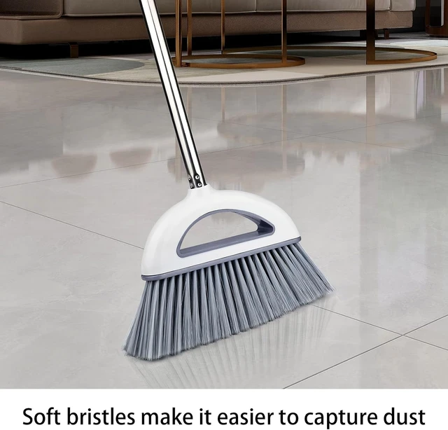 Alt view image 5 of 7 - Angle Broom for Hardwood Floors - Soft Bristled Kitchen Broom, Indoor & Office Use (Off White)