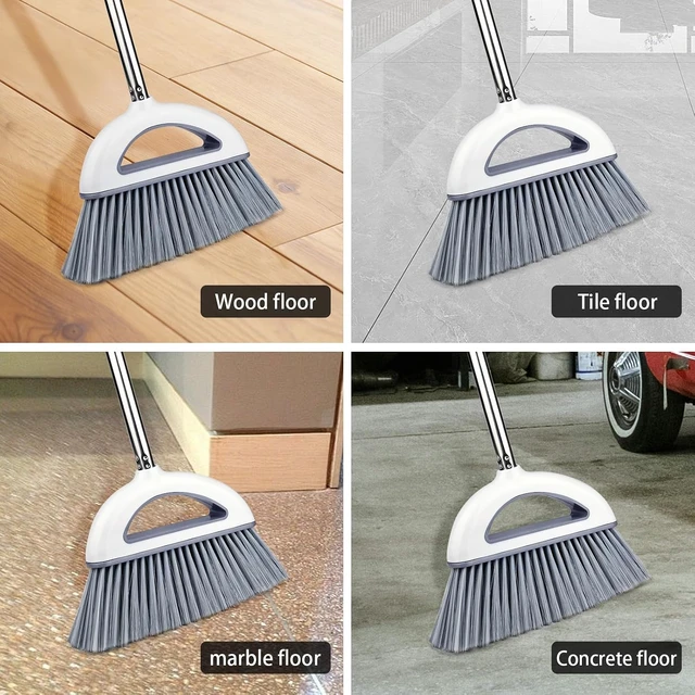 Alt view image 7 of 7 - Angle Broom for Hardwood Floors - Soft Bristled Kitchen Broom, Indoor & Office Use (Off White)