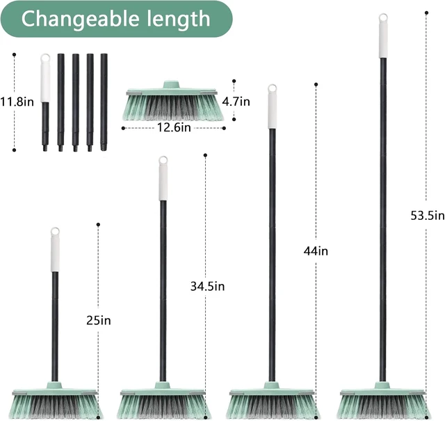 Alt view image 2 of 7 - Indoor Broom Soft Bristle Brooms - Brooms for Sweeping Indoor Pet Hair, House Broom for Cleaning Hardwood, Tile, and Decking Surfaces Across.(Green)