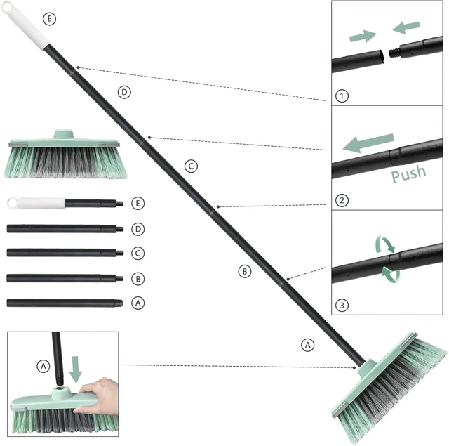 Alt view image 6 of 7 - Indoor Broom Soft Bristle Brooms - Brooms for Sweeping Indoor Pet Hair, House Broom for Cleaning Hardwood, Tile, and Decking Surfaces Across.(Green)