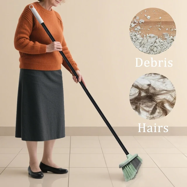 Alt view image 4 of 7 - Indoor Broom Soft Bristle Brooms - Brooms for Sweeping Indoor Pet Hair, House Broom for Cleaning Hardwood, Tile, and Decking Surfaces Across.(Green)