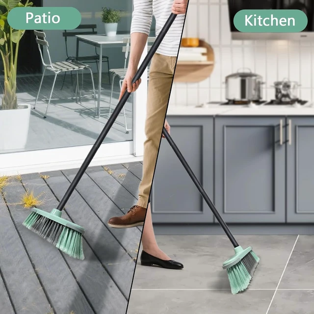 Alt view image 5 of 7 - Indoor Broom Soft Bristle Brooms - Brooms for Sweeping Indoor Pet Hair, House Broom for Cleaning Hardwood, Tile, and Decking Surfaces Across.(Green)