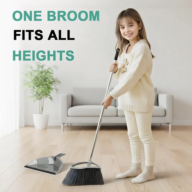 Alt view image 2 of 7 - Soft Bristle Broom and Dustpan Set, Long Handle for Indoor Floor, Hardwood
Angled Broom Reach Corners and Cabinets, Rubber Lip Traps Fine Dust. Perfect for Tile, Office, Kitchen.