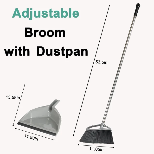 Alt view image 4 of 7 - Soft Bristle Broom and Dustpan Set, Long Handle for Indoor Floor, Hardwood
Angled Broom Reach Corners and Cabinets, Rubber Lip Traps Fine Dust. Perfect for Tile, Office, Kitchen.