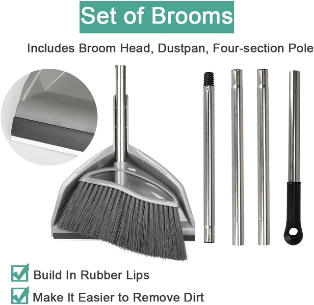 Alt view image 7 of 7 - Soft Bristle Broom and Dustpan Set, Long Handle for Indoor Floor, Hardwood
Angled Broom Reach Corners and Cabinets, Rubber Lip Traps Fine Dust. Perfect for Tile, Office, Kitchen.