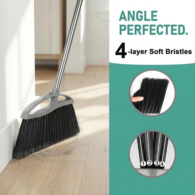 Alt view image 6 of 7 - Soft Bristle Broom and Dustpan Set, Long Handle for Indoor Floor, Hardwood
Angled Broom Reach Corners and Cabinets, Rubber Lip Traps Fine Dust. Perfect for Tile, Office, Kitchen.