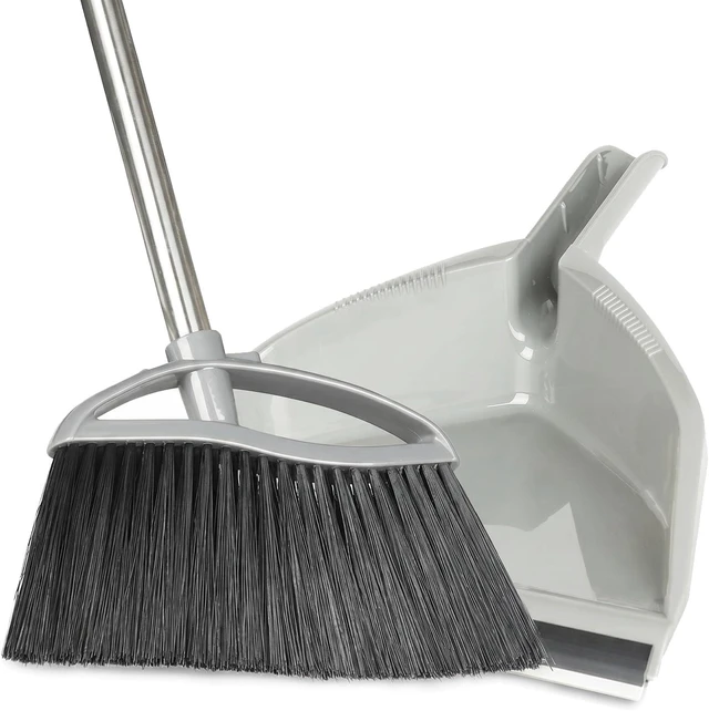Main image of Soft Bristle Broom and Dustpan Set, Long Handle for Indoor Floor, Hardwood
Angled Broom Reach Corners and Cabinets, Rubber Lip Traps Fine Dust. Perfect for Tile, Office, Kitchen.