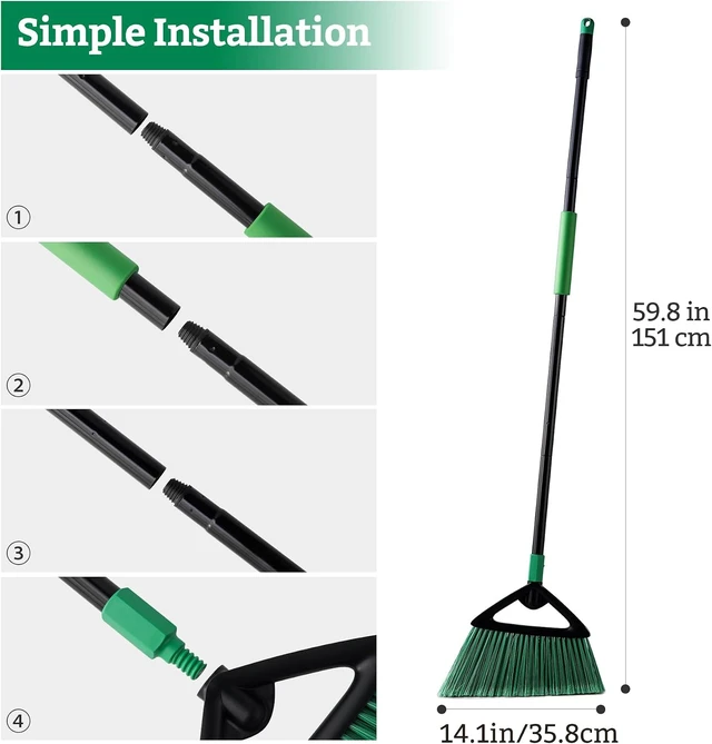 Alt view image 2 of 7 - Eyliden Angle Broom with 57" Long Handle, Outdoor Indoor, Green
Heavy-Duty Cleaning, Also Works Well Fine Dust - PET Bristles, Commercial Sweeper for Courtyard Sidewalk Deck Kitchen Lobby