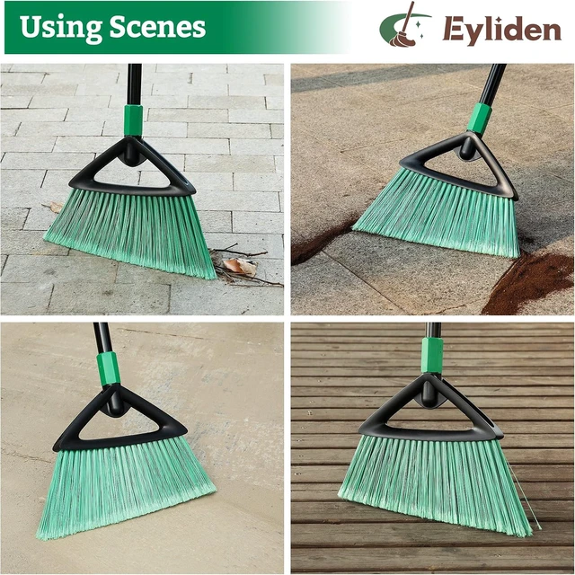 Alt view image 4 of 7 - Eyliden Angle Broom with 57" Long Handle, Outdoor Indoor, Green
Heavy-Duty Cleaning, Also Works Well Fine Dust - PET Bristles, Commercial Sweeper for Courtyard Sidewalk Deck Kitchen Lobby