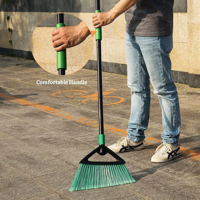 Alt view image 5 of 7 - Eyliden Angle Broom with 57" Long Handle, Outdoor Indoor, Green
Heavy-Duty Cleaning, Also Works Well Fine Dust - PET Bristles, Commercial Sweeper for Courtyard Sidewalk Deck Kitchen Lobby